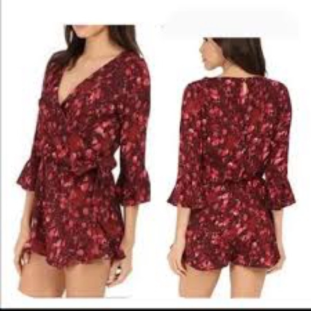 Free People All The Right Ruffles Pink Purple Playsuit Romper  XS